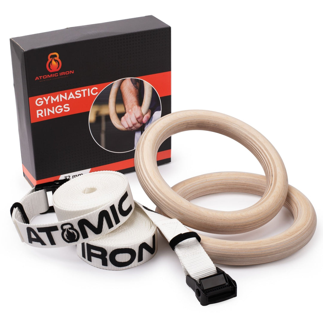 Atomic Iron wood gymnastic rings with gift box