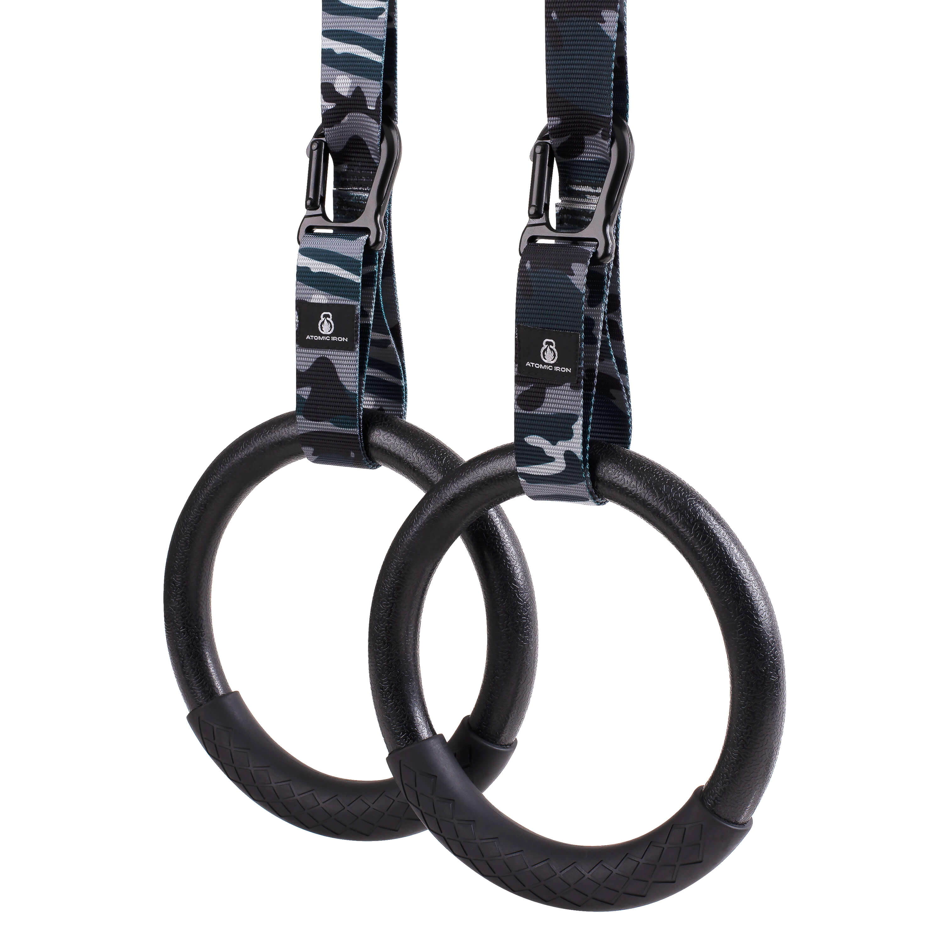Atomic Iron gymnastic rings with carabiners
