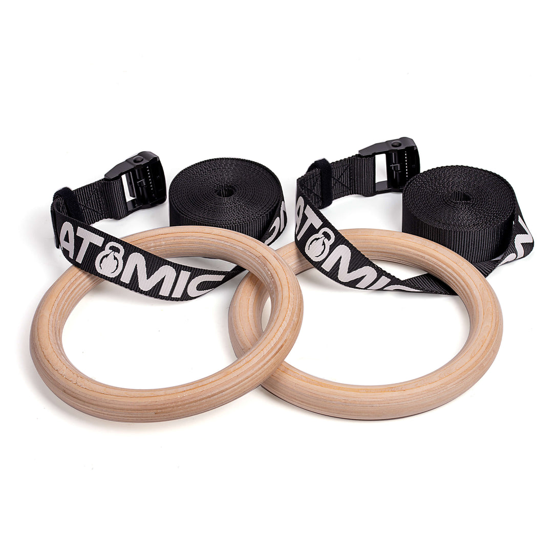 calisthenics rings with adjustable straps in black by Atomic Iron