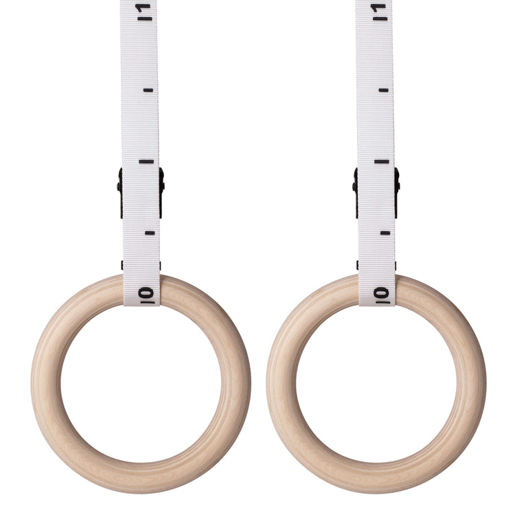 Calisthenics rings with white numbered straps Atomic Iron