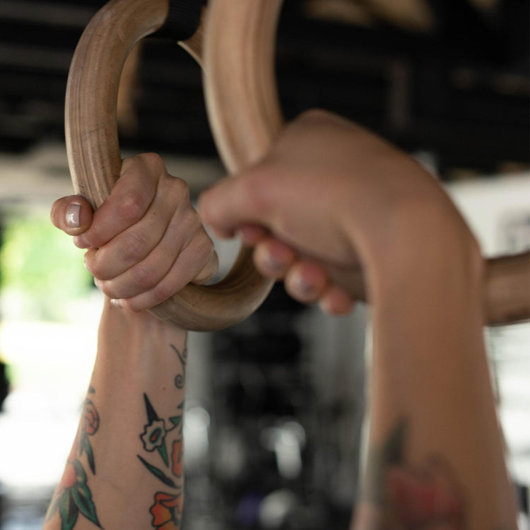 Hand grips wooden gym rings Atomic Iron