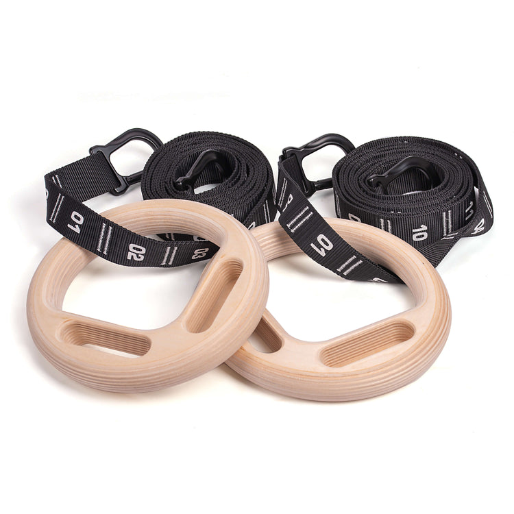 Rock climbing rings with carabiner straps numbered by Atomic Iron