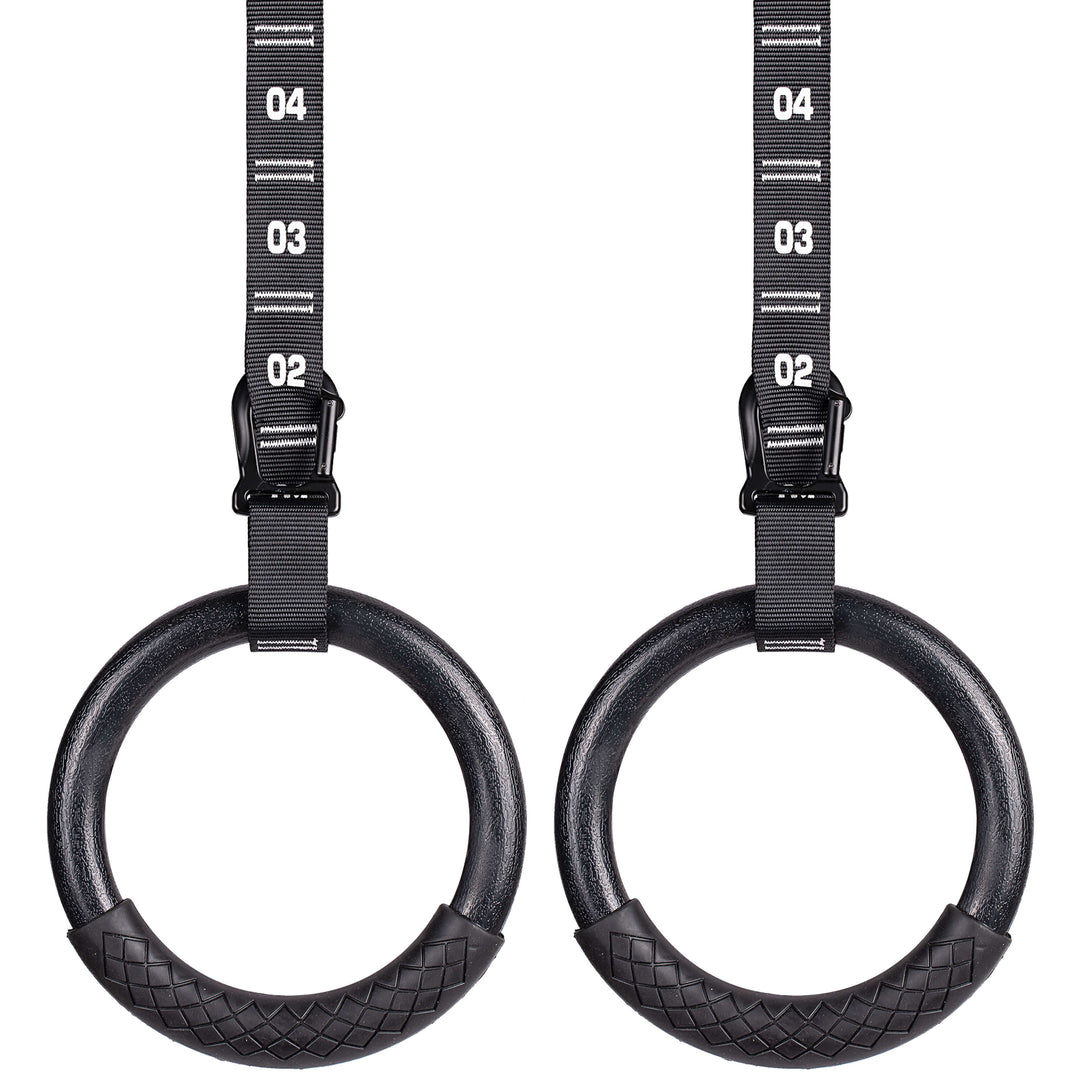 Waterproof gymnastics rings with numbered carabiner straps by Atomic Iron