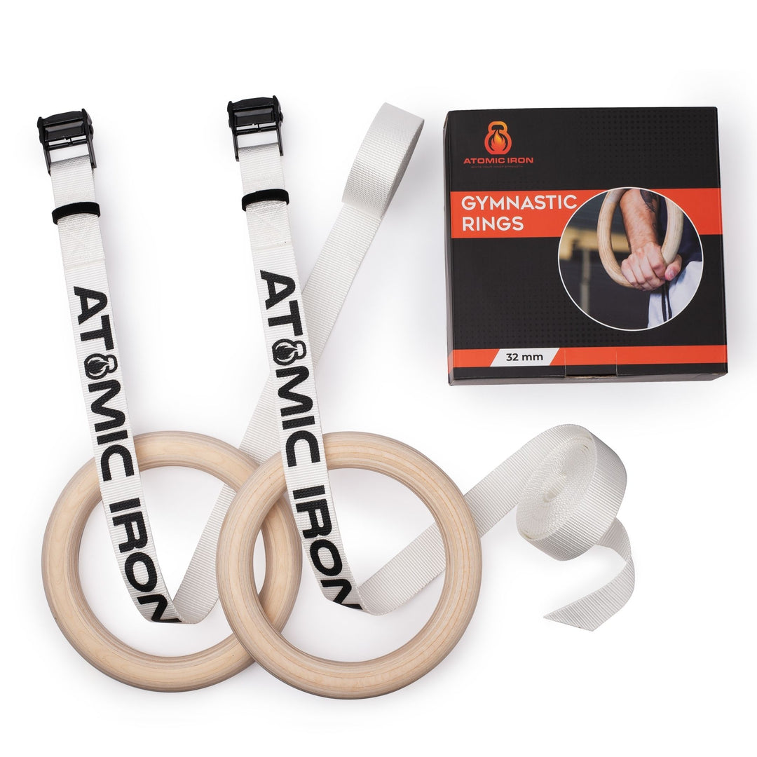 Atomic Iron wood gymnastic rings with gift box