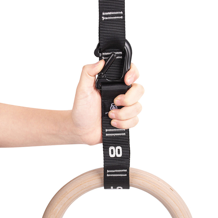 Calisthenics rings with numbered carabiner straps Atomic Iron