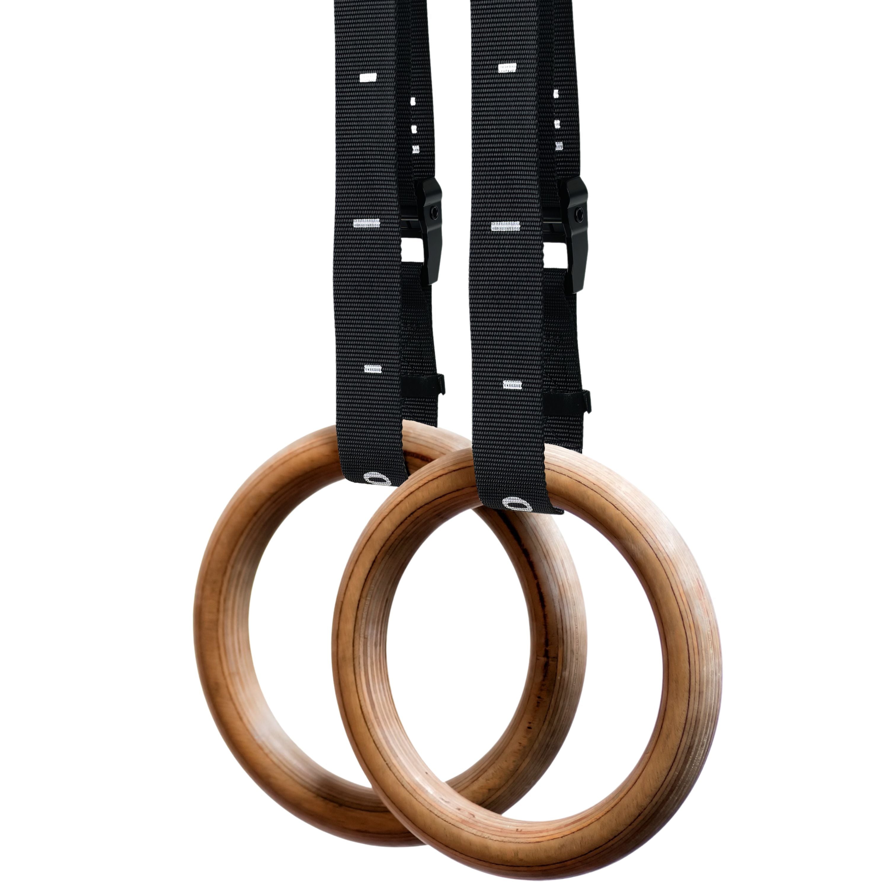 Atomic Iron calisthenics rings with numbered adjustable straps