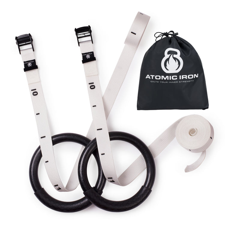 Atomic Iron premium outdoor gymnastic rings set with carry bag